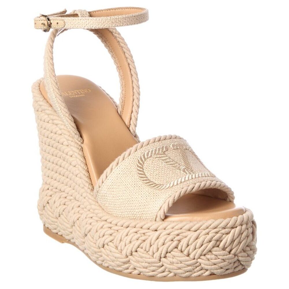 Valentino Vlogo Canvas Sandal, White